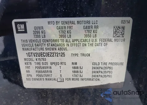 2014 GMC Sierra 1500 Sle z USA, uszkodzony, nr VIN 1GTV2UEC0EZ272125